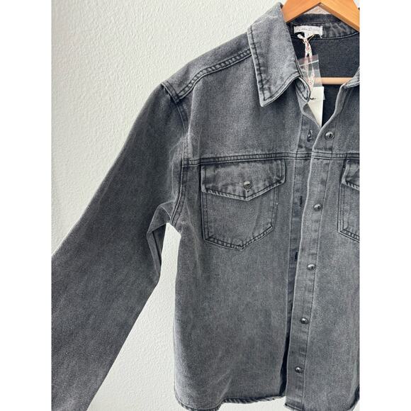 Black Denim Jacket-NWT- Oversized-Size Small B132 - Picture 3 of 6